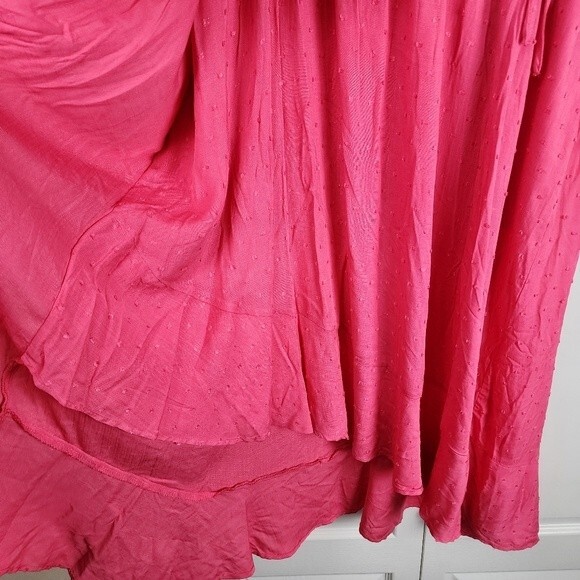 Torrid Pink Midi Dress Faux Wrap Swiss Dot Surplice Ruched Plus Size 2 2X 18-20 - Picture 13 of 15